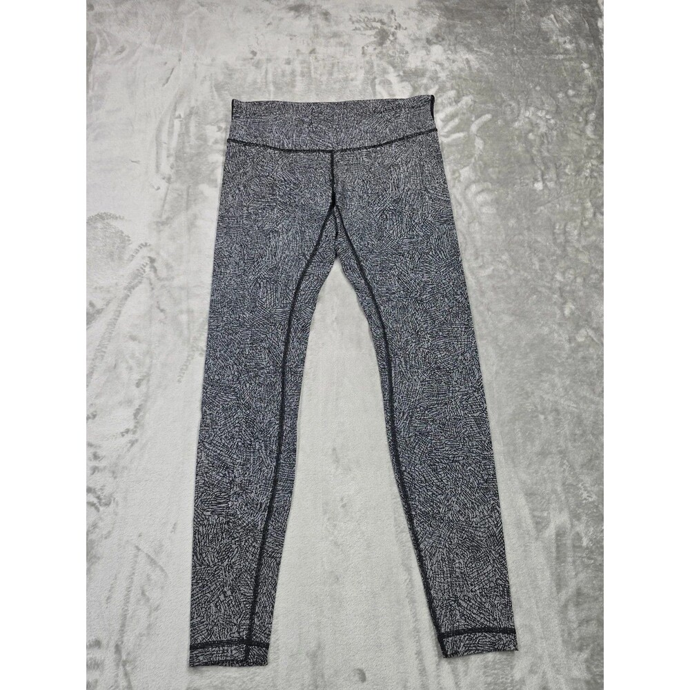 Lululemon Wunder Under Leggings Womens 10 Black White Crackle Print High Rise